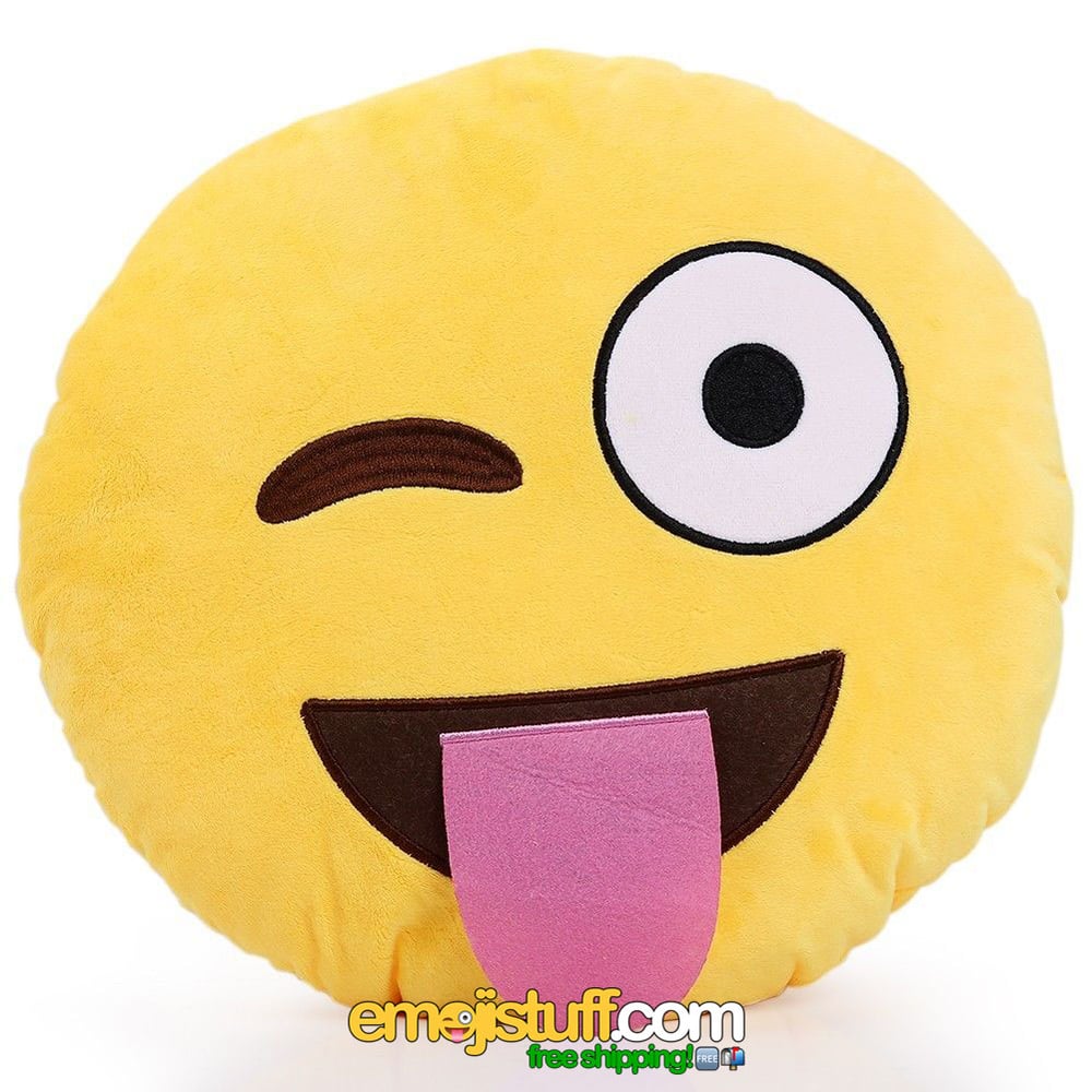 Image of Sticking Out Tongue and Winking Crazy Face Emoji Pillow - 13" Soft Plush