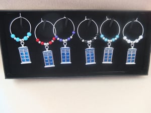 Image of Dr Who Tardis Wine Glass Charms - Set of 6 - Boxed