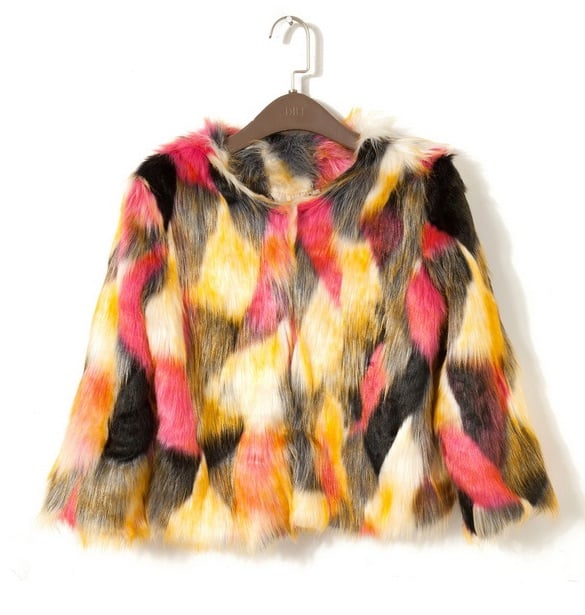 Image of Three-quarter Sleeve Colorful Faux Fur Coat 