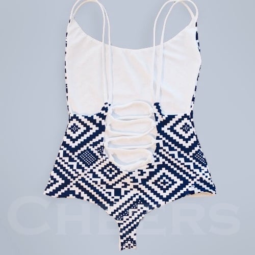 Image of Aztec Print with Navy & White Full Piece Swimsuit