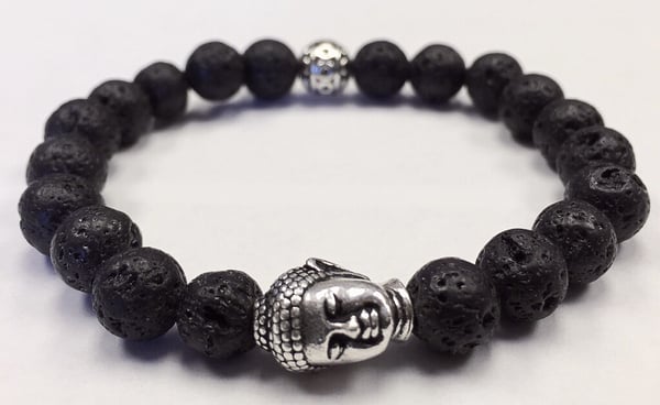 Image of The Lucky Buddha Lava Stone Bracelet- Fine Silver Plated