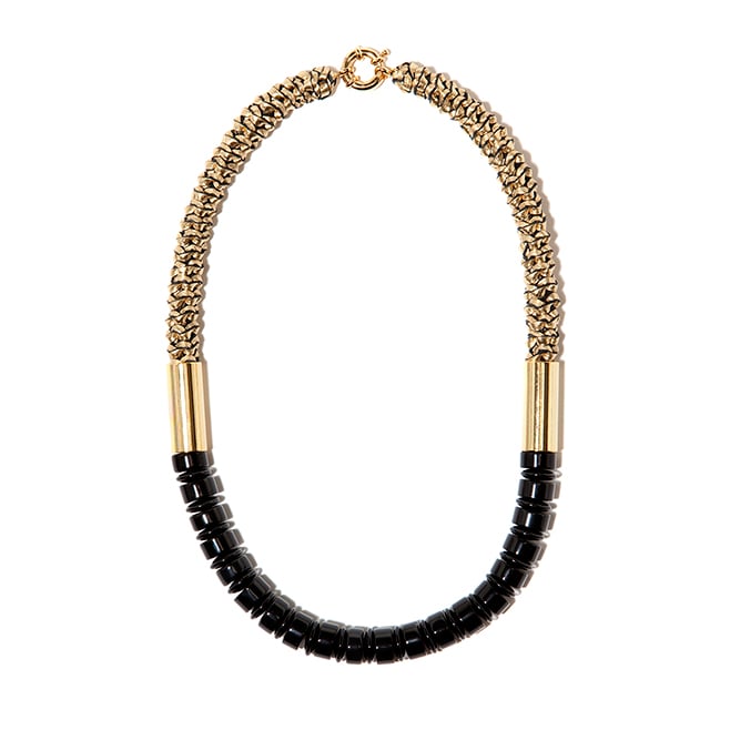 Image of "Delta" Black Agate & Gold Leather Neckpiece