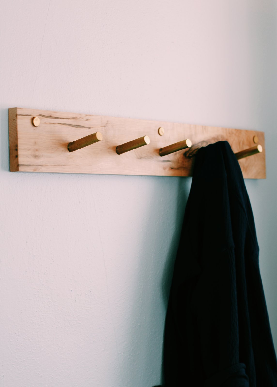 Solid Maple and Brass Peg Coat Rack