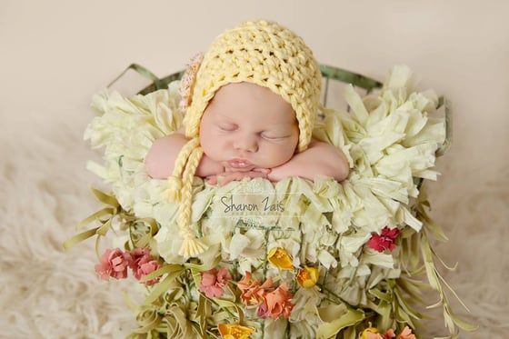Image of Yellow Blossom Newborn Cotton Baby Bonnet
