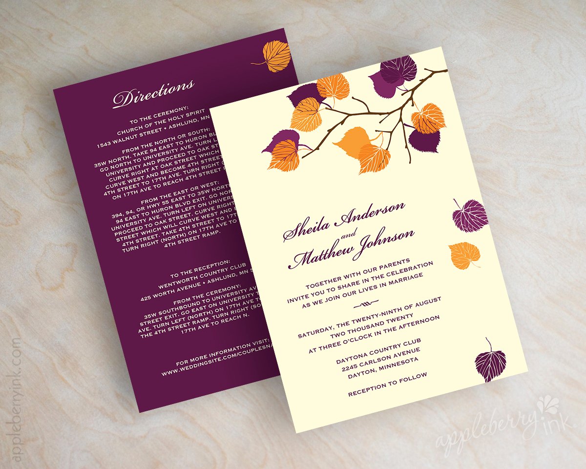 Plum And Orange Wedding Invitations 1