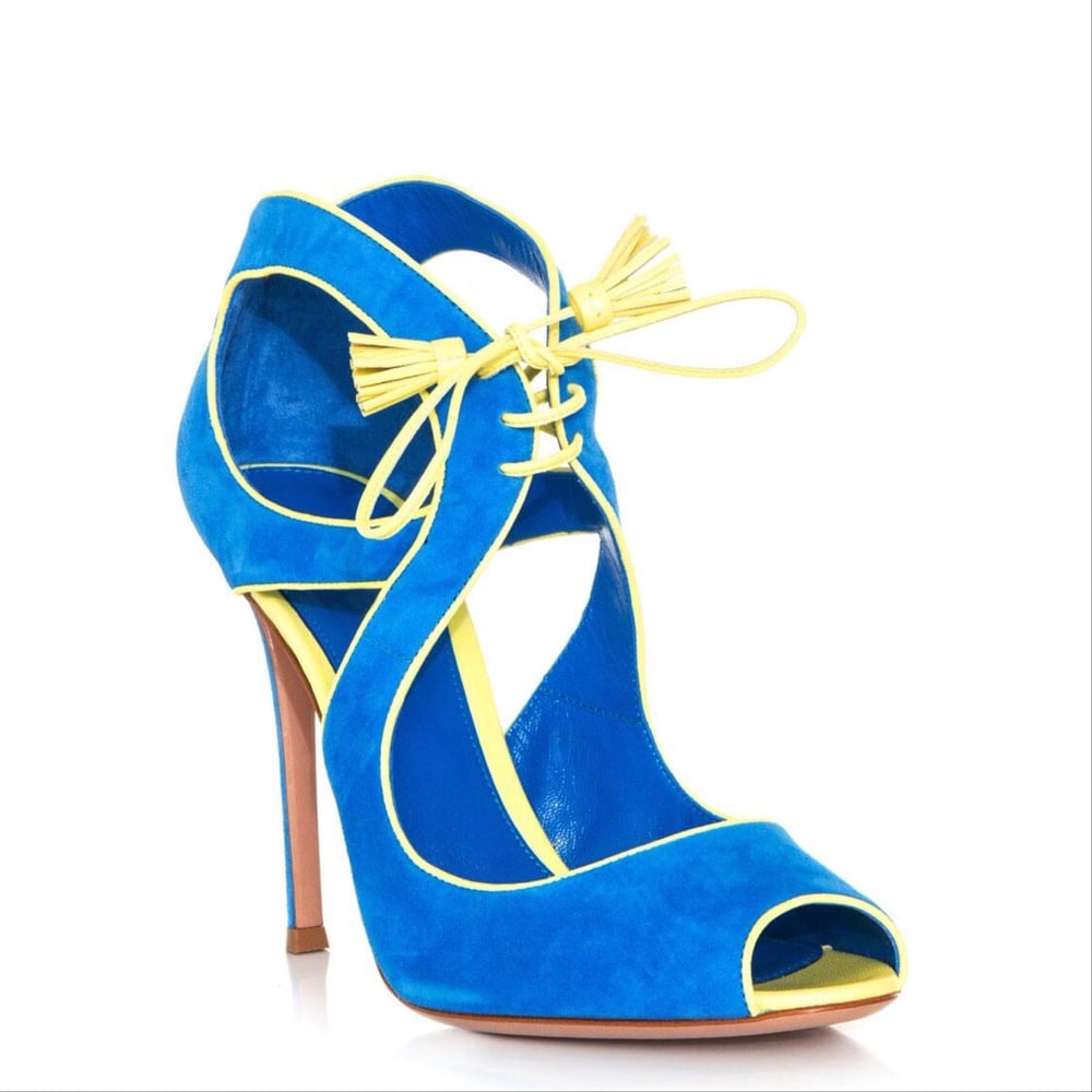 Image of Blue Peep-toe Kid Suede Upper Dress Sandals