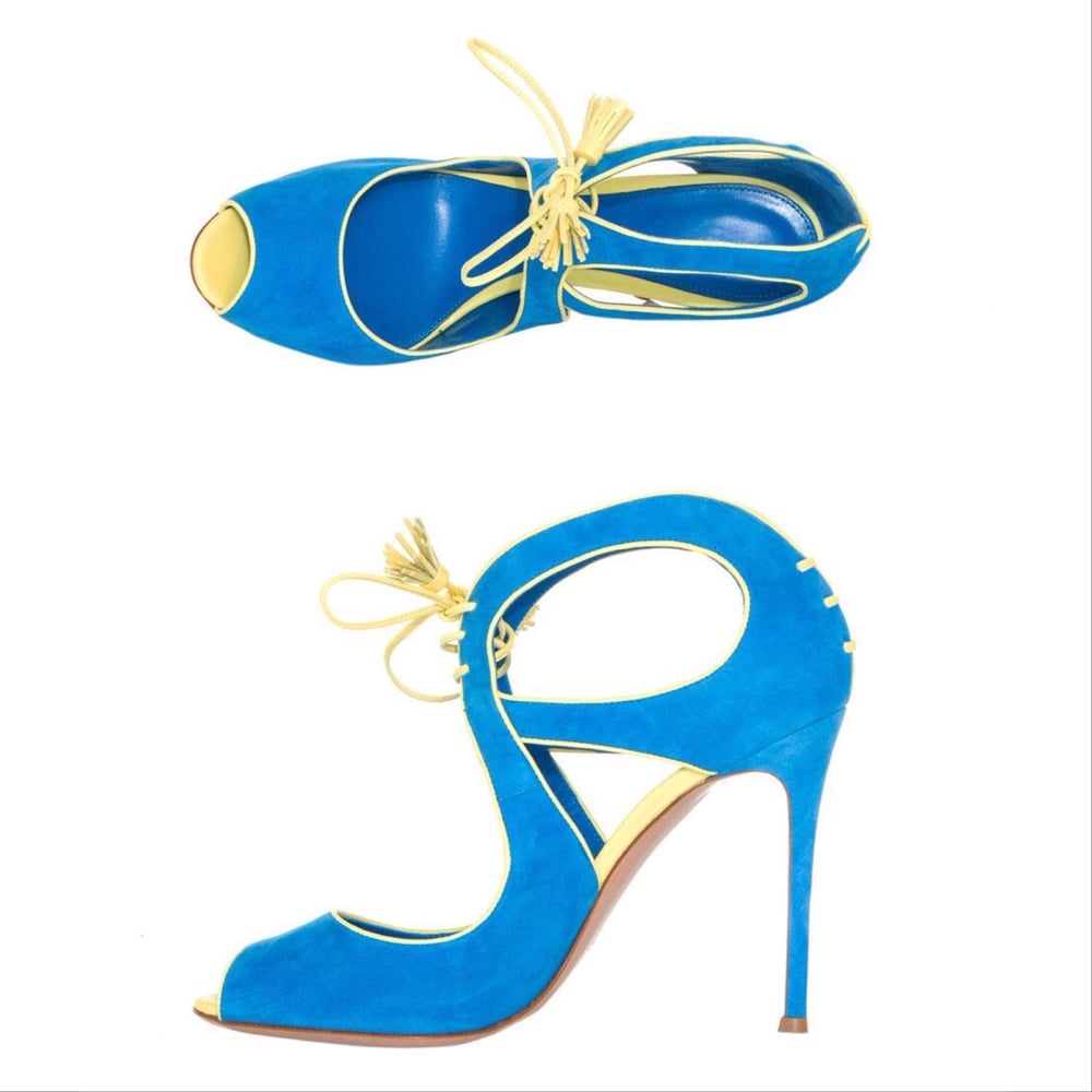 Image of Blue Peep-toe Kid Suede Upper Dress Sandals