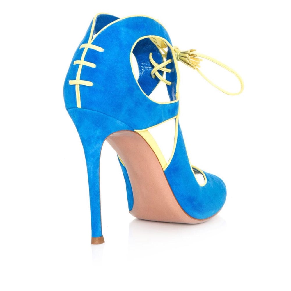 Image of Blue Peep-toe Kid Suede Upper Dress Sandals
