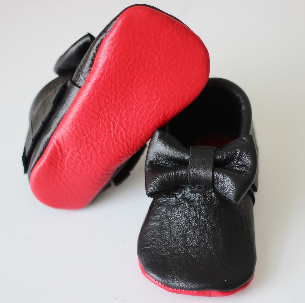 Black Red Bottom Moccs / Little Bean Footwear