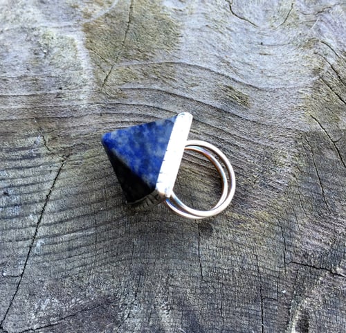 Image of SODALITE & STERLING PYRAMID DOUBLE BAND RING