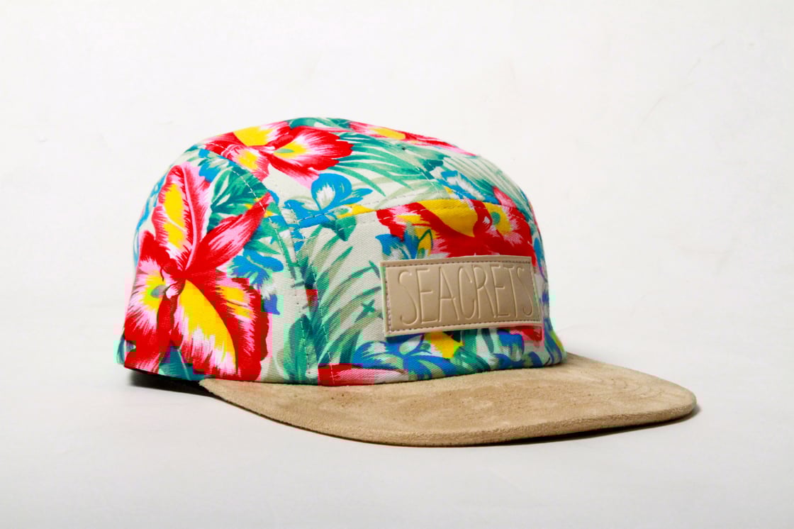 Image of Pink Floral/Suede Five Panel Hat