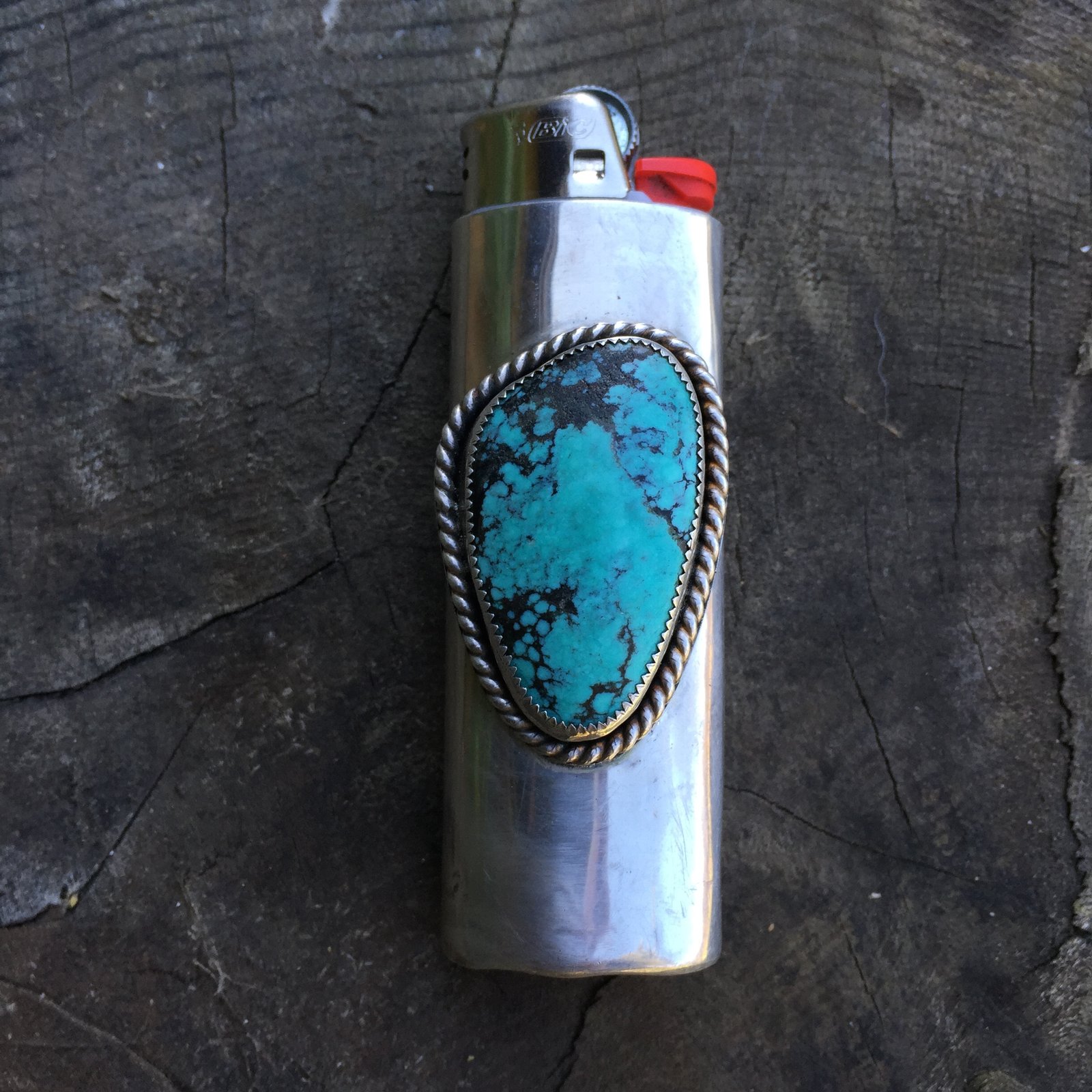 Silver and turquoise 2025 bic lighter cover