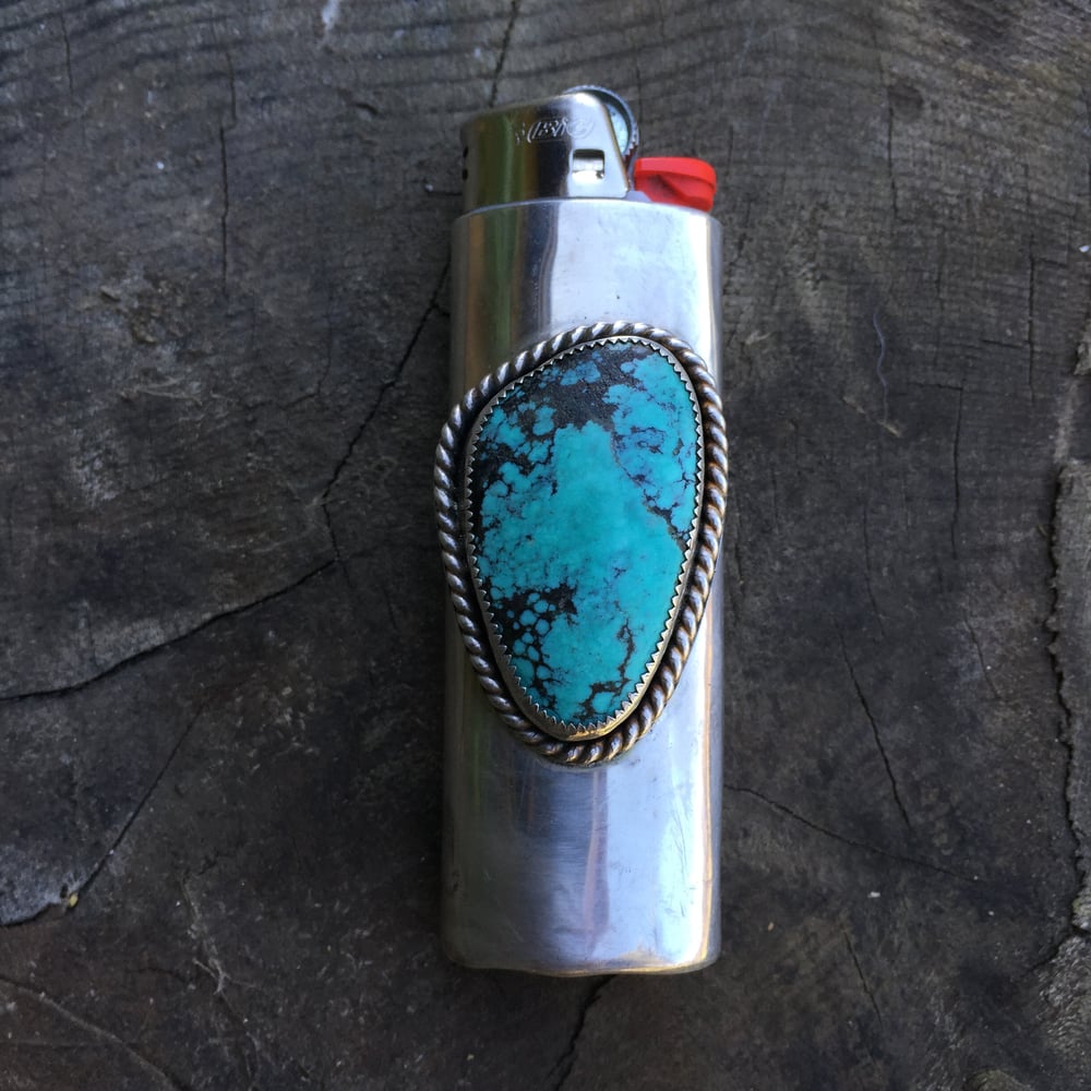 Image of TURQUOISE & SILVER FULL SIZE BIC LIGHTER SLEEVE