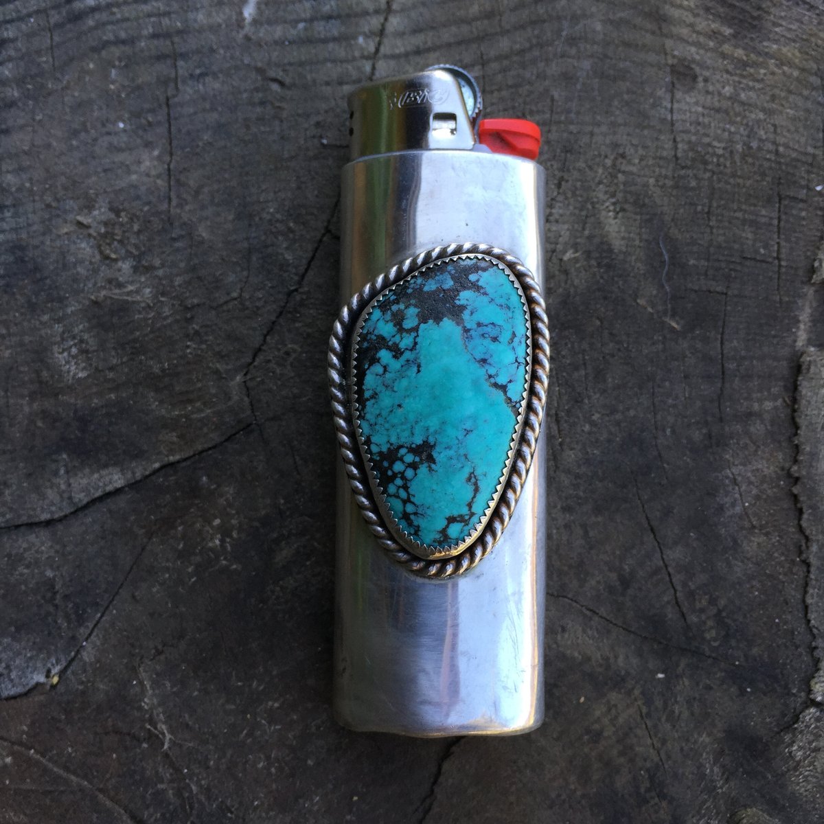 primitive future — TURQUOISE & SILVER FULL SIZE BIC LIGHTER SLEEVE