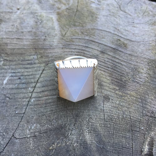 Image of STERLING SILVER ROSE QUARTZ PYRAMID DOUBLE RING