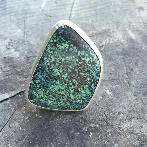 Image of FOUR SIDED TURQUOISE & SILVER DOUBLE RING
