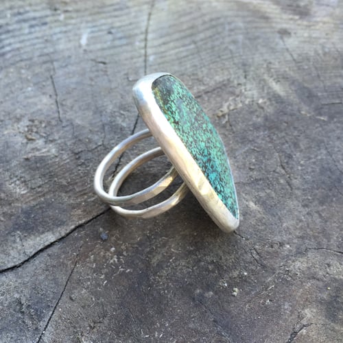 Image of FOUR SIDED TURQUOISE & SILVER DOUBLE RING
