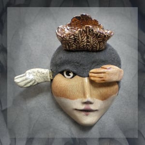 Image of Spread Your Wings - Bird Face Mask Sculpture, Ceramic Face Pendant, Original Mask Art