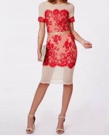 Image of Red lace detail Midi Skirt & Crop Top Set