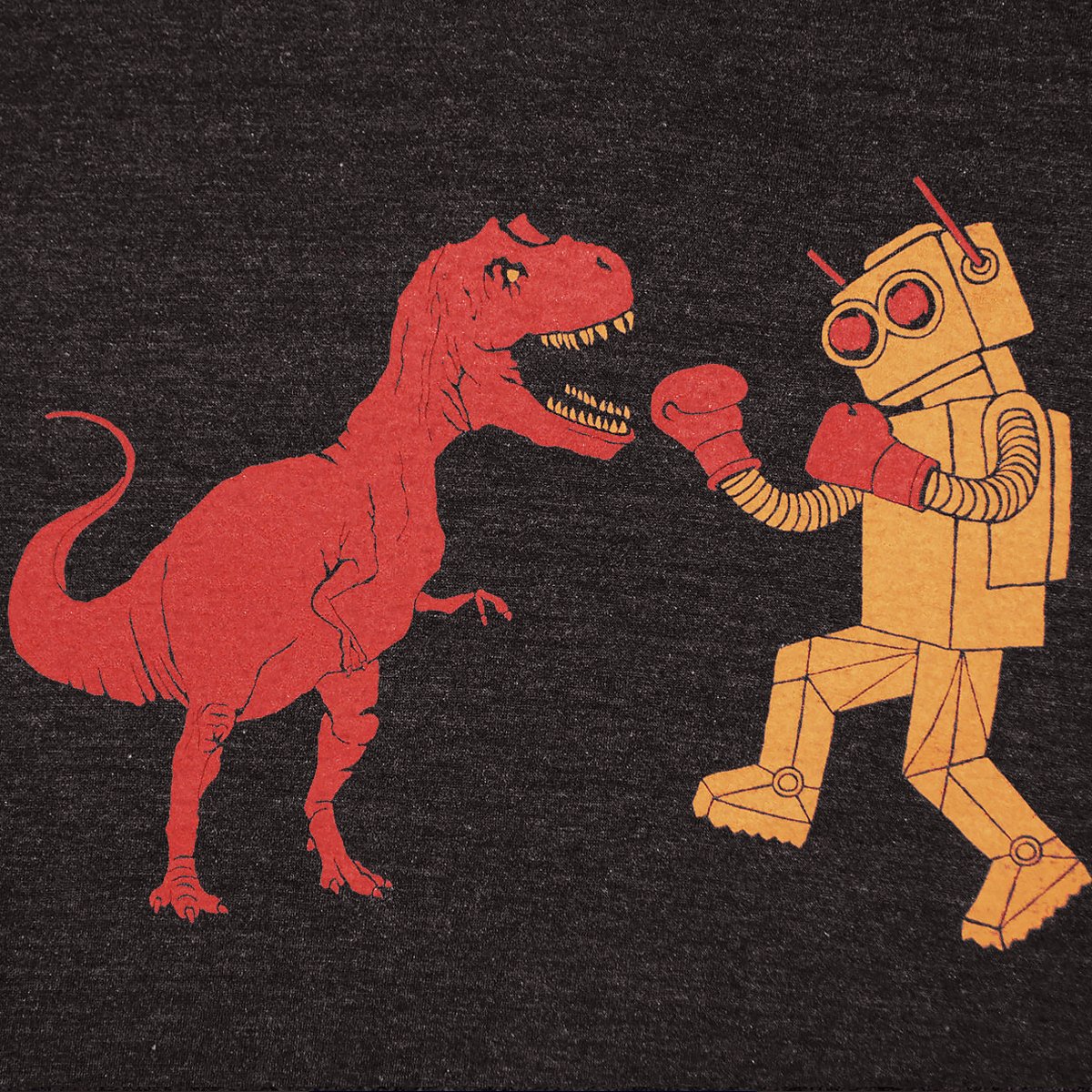GNOME ENTERPRISES | Handprinted T-shirts for Men + Women + Kids + Infants —  Dinosaur Vs Robot T-shirt