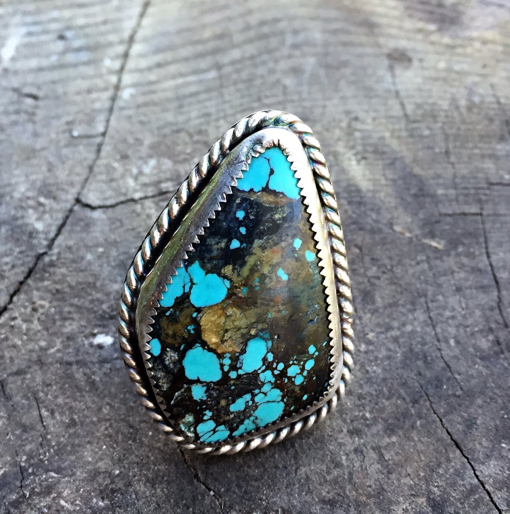 Image of TURQUOISE STERLING & TWISTED WIRE RING