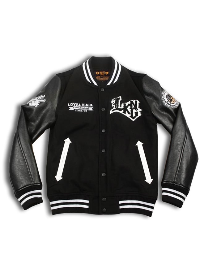 Image of 'Rebellious LKNG' Script Logo Black Letterman Jacket