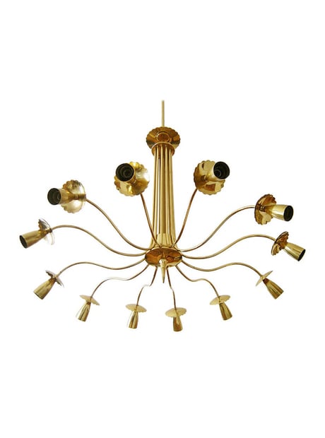 Image of Impressive European Brass Chandelier in the Style of Stilnovo