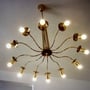 Image of Impressive European Brass Chandelier in the Style of Stilnovo