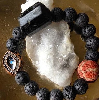 Image of Protection and Grounding Evil Eye Talisman, Volcanic Rock, Raw Tourmaline, Raw Tribal Coral