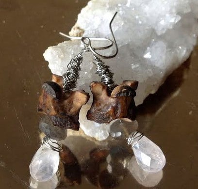 Image of Snake Vertabrae, Rose Quartz Diamond Cut Briolette, Labradorite Rondelle (Shaman Collection)