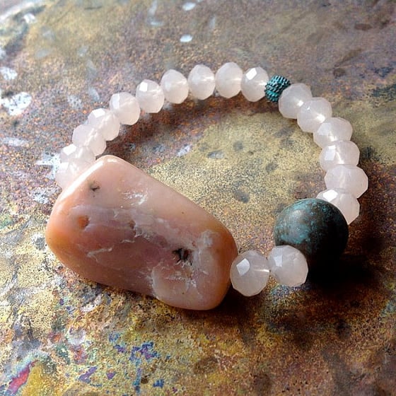 Image of Pink Peruvian Opal with Crystal Quartz and Antique Patina Beads
