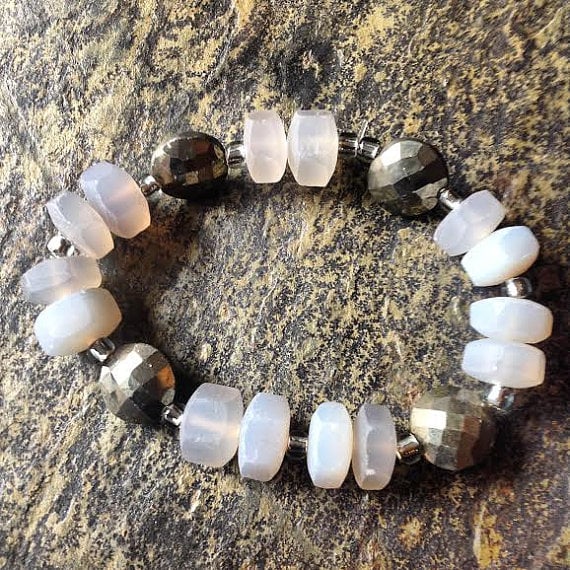 Image of Protection while you balance your emotions <3 Chalcedony and Pyrite Bracelet