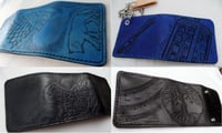 Image 4 of Custom Hand Tooled Leather trifold Wallet. Your image/design or idea. Chain Wallet. Biker Wallet.
