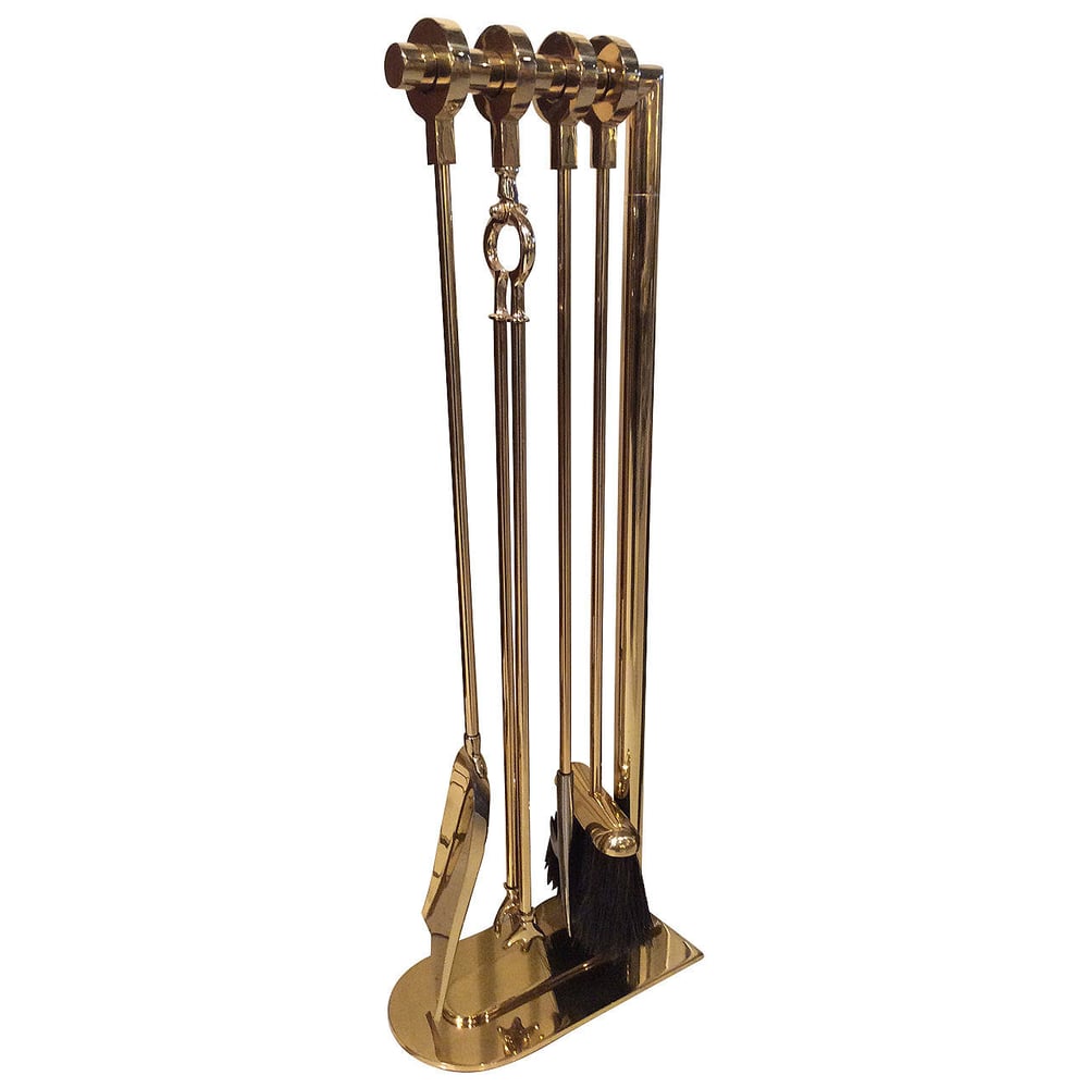 Image of 1970s Set of Brass Fireplace Tools by Maison Charles