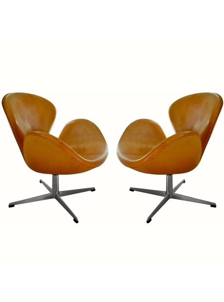 Image of Rare Natural Leather Early Swan Chairs by Arne Jacobsen, circa 1963