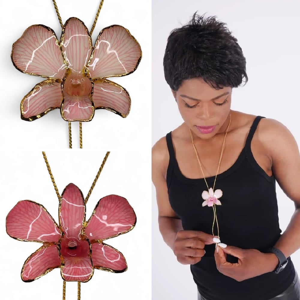 Image of Gold Edged Dendrobium Slider Necklace