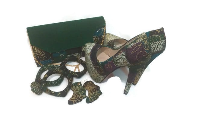 Image of Green Ankara Clutch Purse Bag,Shoe & Accessories Set