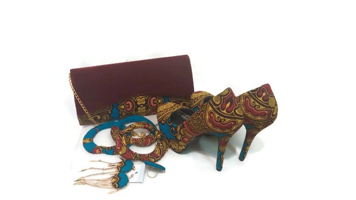 Image of Blue Floral Ankara Bag,Shoe,Accessories Set