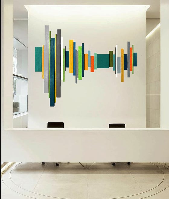 Image of 'SOUNDWAVE NO14' | modern geometric abstract painted wood wall sculpture | by Rosemary Pierce