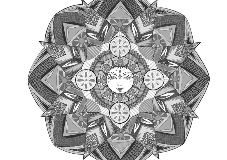 Image of A3 Sunshine Mandala print - B&W