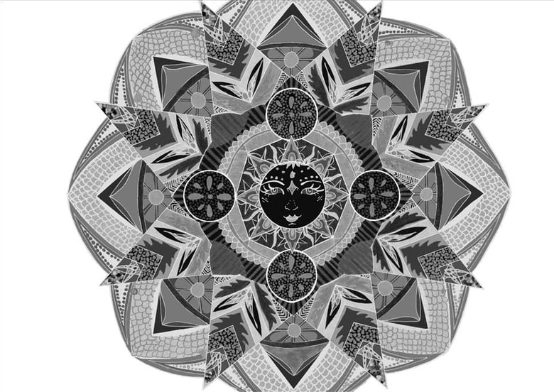 Image of A3 Sunshine Mandala print - B&W 2