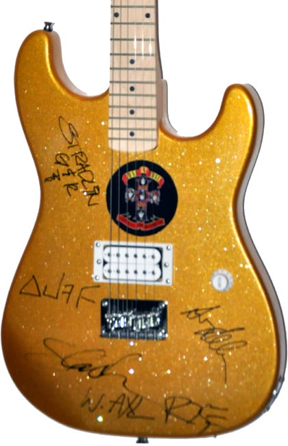 Image of Guns N Roses Band Signed Gold Metallic  Electric Guitar