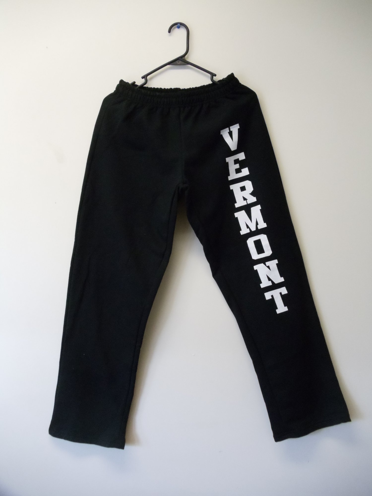 Image of Adult & Kids Vermont 8oz. Sweatpants - Black with white Vermont on Leg