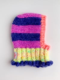 Image 1 of Sofie and Iris Striped Navy, Lilac, Neon Yellow and Coral Mohair Balaclava