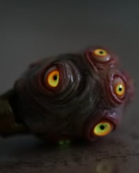 Image 8 of Egg of the King pendant, leather cord, brass hardware, all seeing glowing eyes