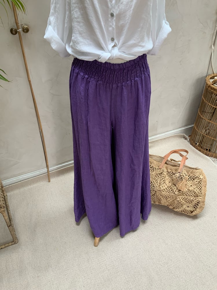 Image of Pantalon en lin Palazzo Purple 