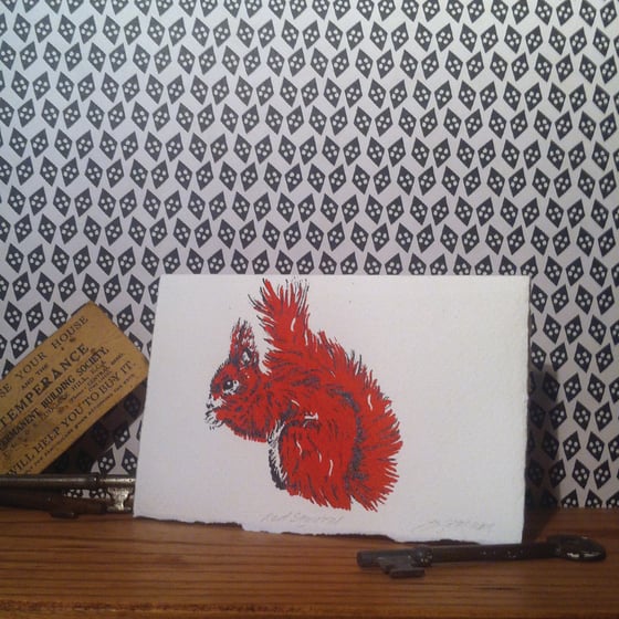 Image of RED SQUIRREL, handmade paper. 