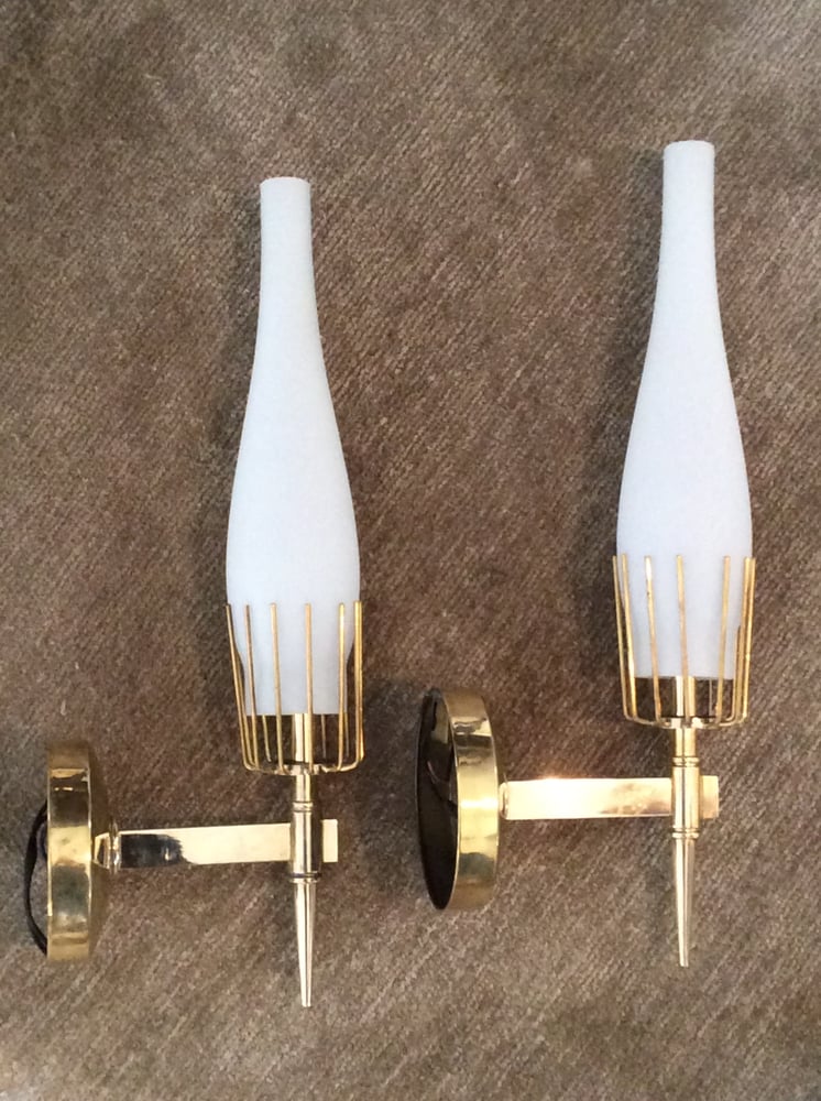 Image of Pair Arredoluce Sconces, Attr to Angelo Lelli