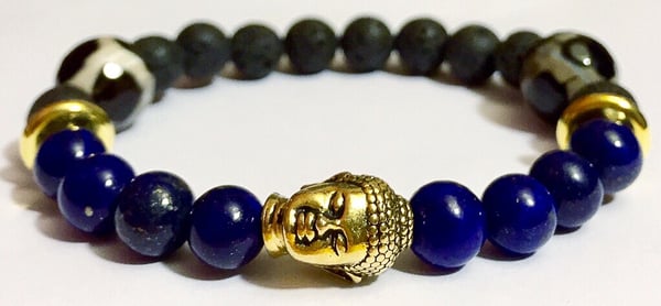 Image of EXCLUSIVE-Gold Buddha Lapis Lazuli Dragon Egg Bracelet