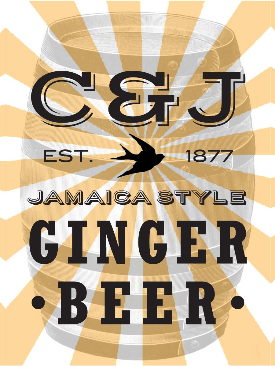 C&J Jamaica Style Ginger Beer Six Twelve Ounce Bottles / Curran & Joyce Bottling Co. 1877
